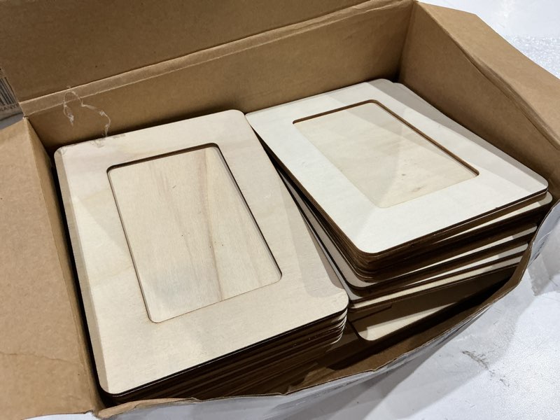 Condition photo showing As Is for barydat 24 pcs unfinished wooden craft frames for 3" x 5" photos diy photo frames paintable picture frames wood frames for diy painting project thanksgiving school classroom crafts
