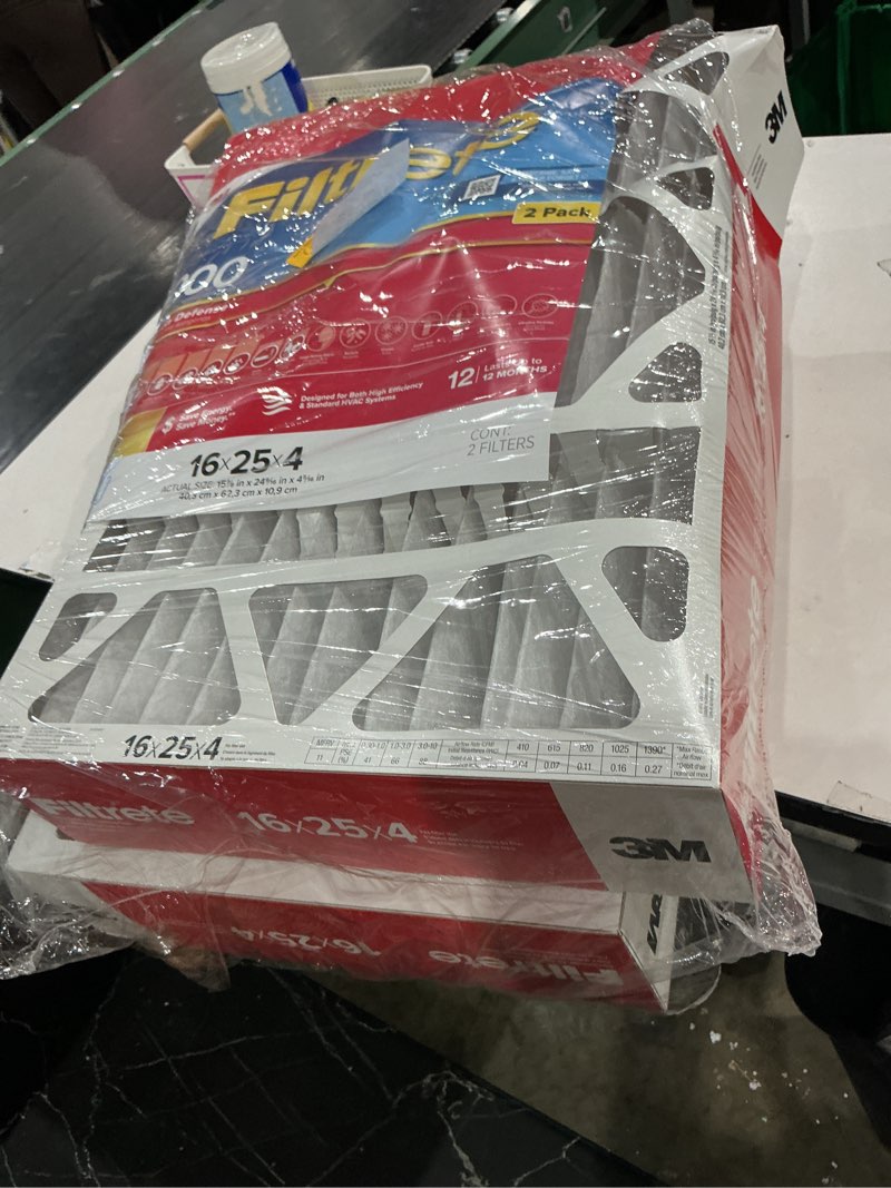 Condition photo showing As Is for filtrete 16-in w x 25-in l x 4-in merv 11 1000 mpr allergen defense electrostatic pleated air filter (2-pack)