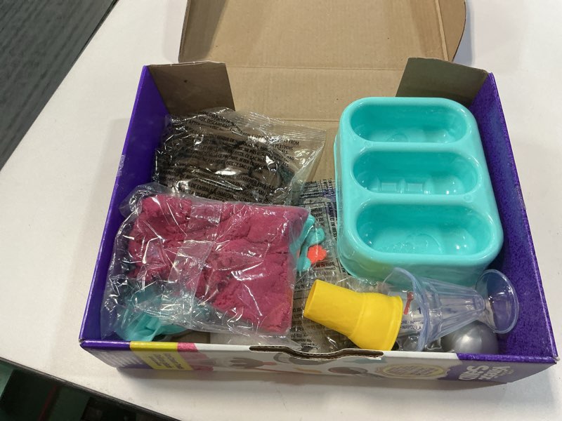 Condition photo showing As Is for Kinetic Sand Scents, Ice Cream Treats Playset with 3 Colors Scented Play Sand & 6 Tools, Sensory Toys, Holiday Gifts & Stocking Stuffers for Kids Ages 3 and up Ice Cream Playset