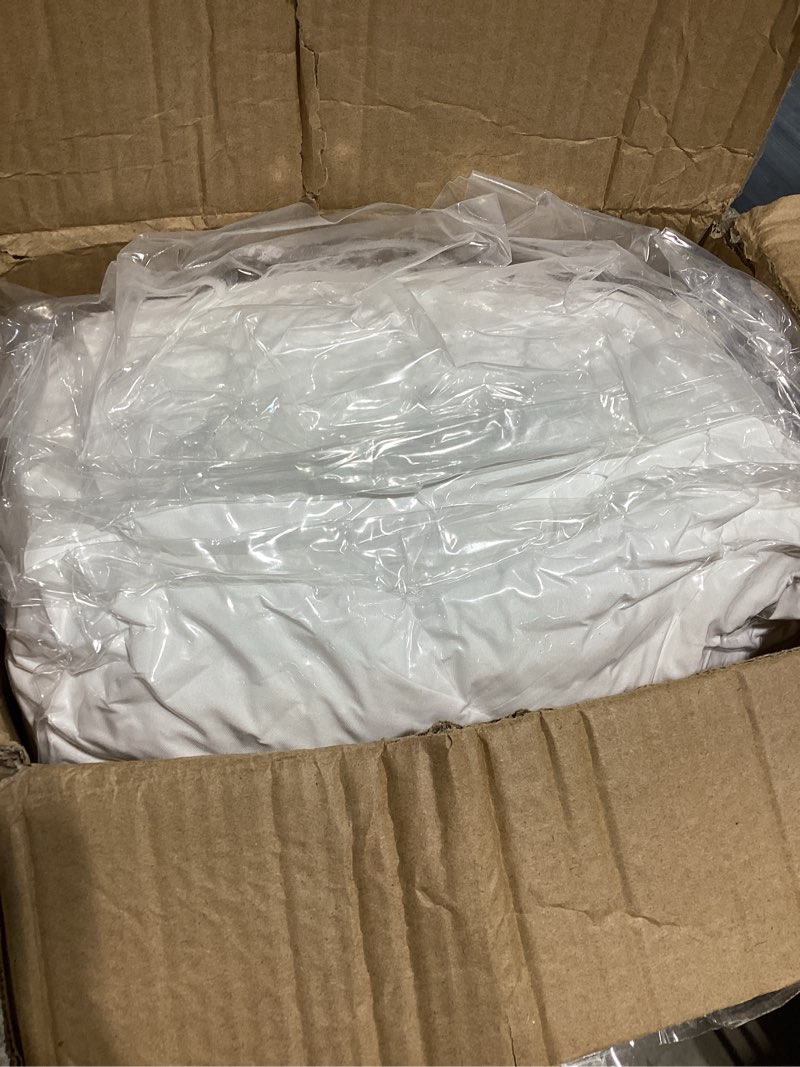 Condition photo showing As Is for extra thick fitted mattress topper - king size | soft & cooling pillow top mattress pad & protector | bed topper for back pain, straps stretch 6" to 22" deep king milky white -2 inch