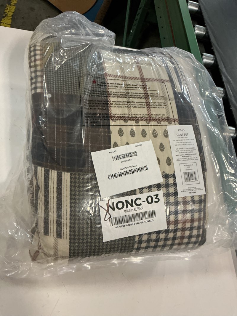 Condition photo showing Good Condition for Eddie Bauer 3pc King Antique Quilt Bedding Set Brown