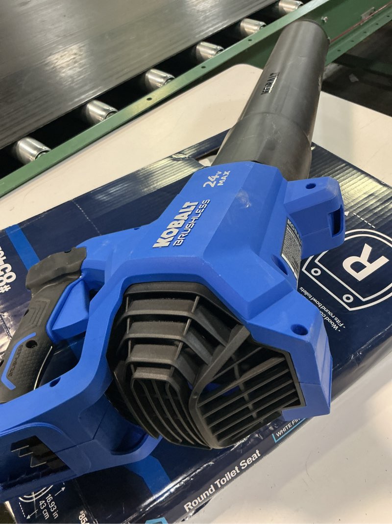 Condition photo showing As Is for kobalt 24v 500-cfm 120-mph cordless battery handheld leaf blower battery and charger not included