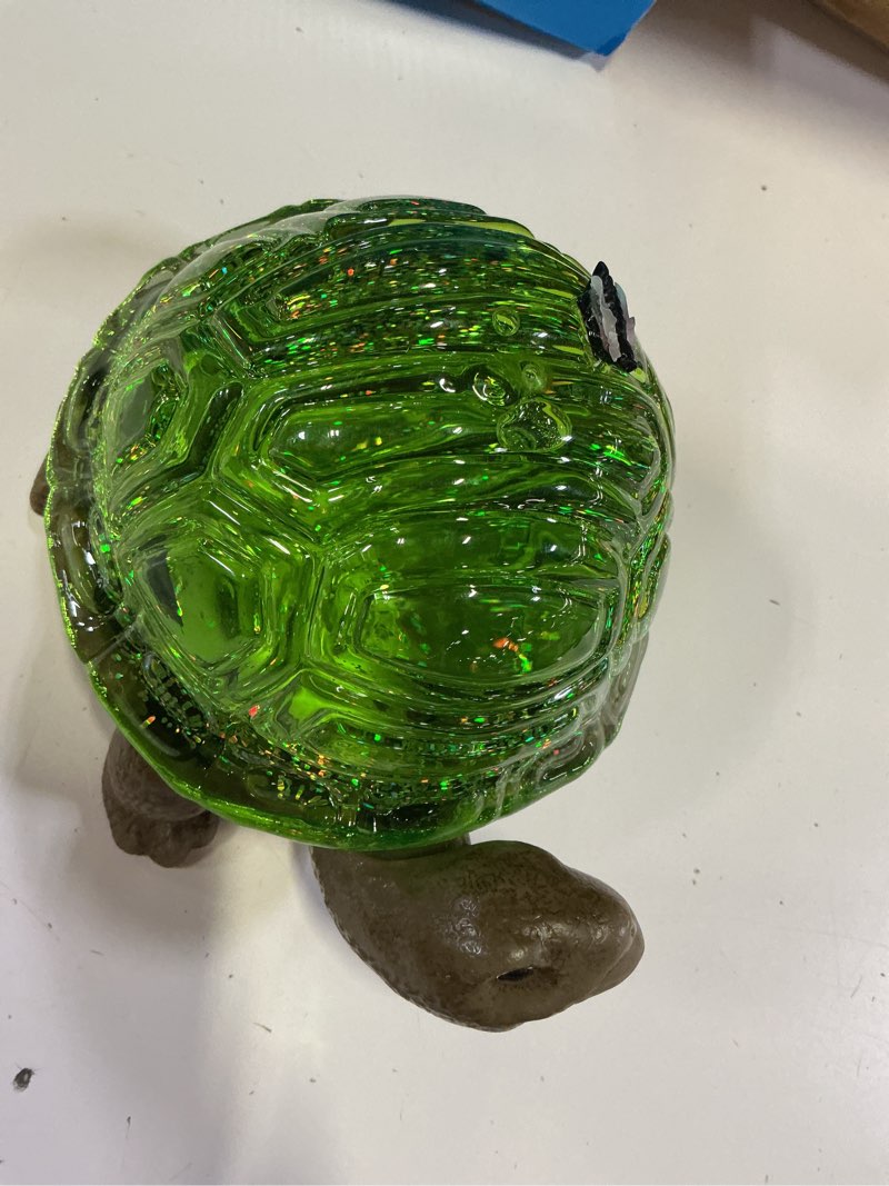 Condition photo showing As Is for spring turtle snow globe decor with 6h timer, swirling glitter snow globes spring figurine decorations, usb/battery operated, for spring holiday home decor and gift (turtle)