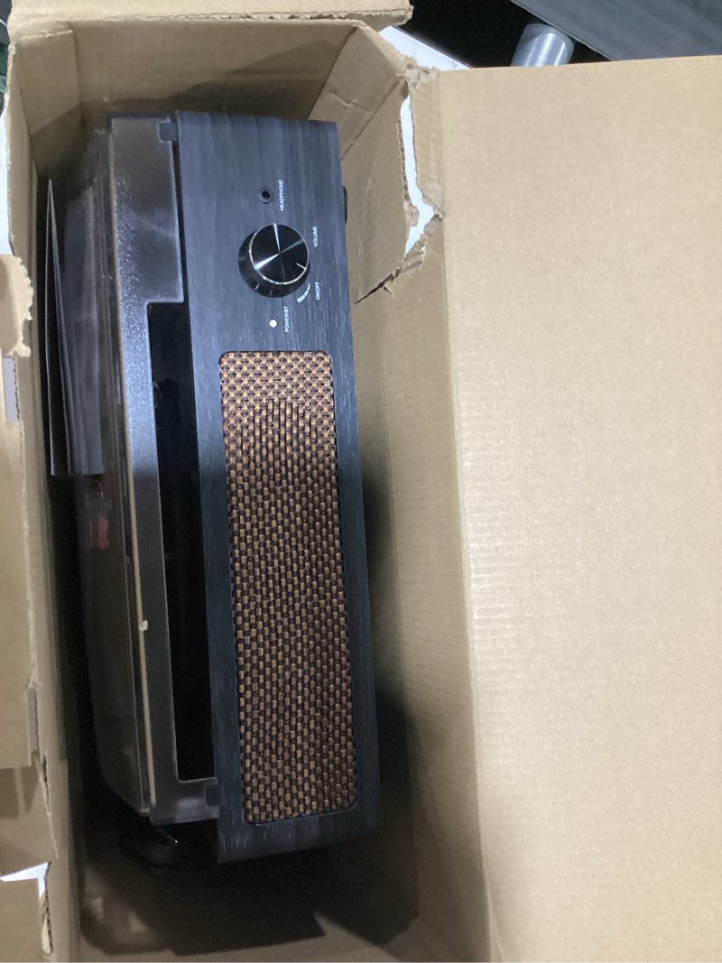 Condition photo showing As Is for Vinyl Record Player Turntable with Built-in Bluetooth Receiver & 2 Stereo Speakers, 3 Speed 3 Size Portable Retro Record Player for Entertainment and Home Decoration Brown