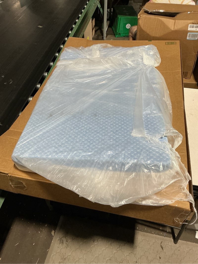 Condition photo showing Good Condition for crib mattress dual sided memory foam baby toddler bed mattress, 52" x 27.6" x 5.5" soft breathable mattresses with removable machine washable cover, fits standard cribs&toddler beds, white&blue