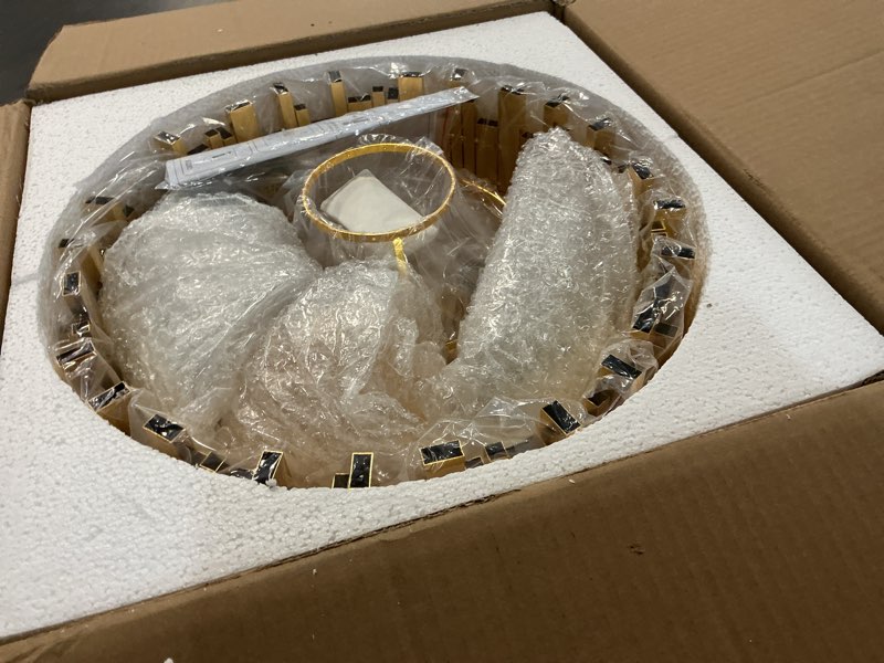 Condition photo showing Good Condition for brfaixla 15.76" gold crystal chandeliers 5-light modern crystal pendant chandelier 3-tier round crystal hanging lighting for dinning room kitchen island bedroom living room foyer 15.75'' gold