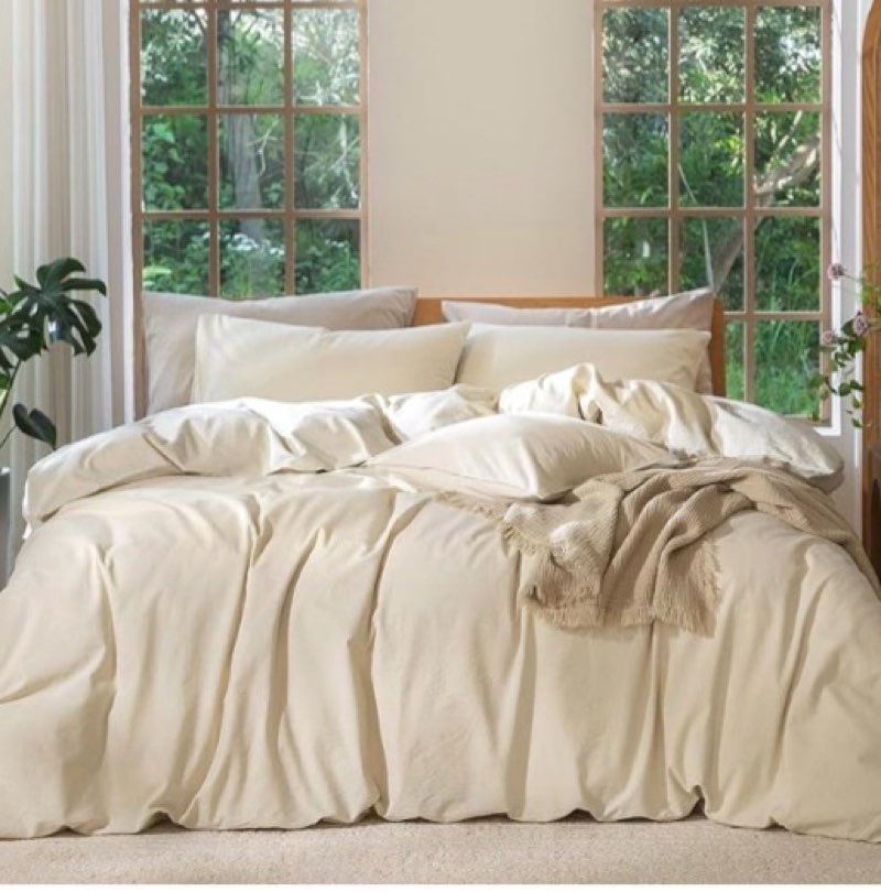 MooMee Bedding Duvet Cover Set 100% Washed Cotton Linen Like Textured Breathable Durable Soft Comfy (Heathered Almond Milk Grey, Palatial King/Oversized King 120"x98")