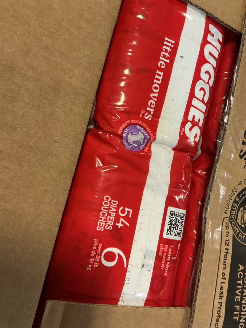 Condition photo showing New/Like New for Huggies Size 6 Diapers, Little Movers Baby Diapers, Size 6 (35+ lbs), 108 Count (2 Packs of 54), Packaging May Vary
