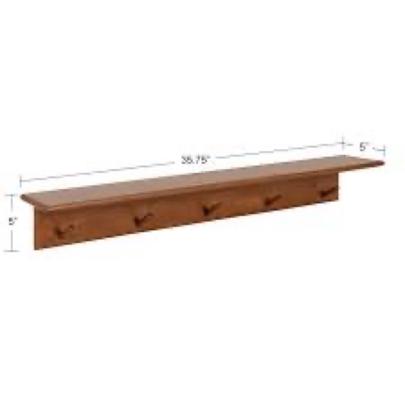 Shea Poplar Solid Wood Floating Shelf with Hooks