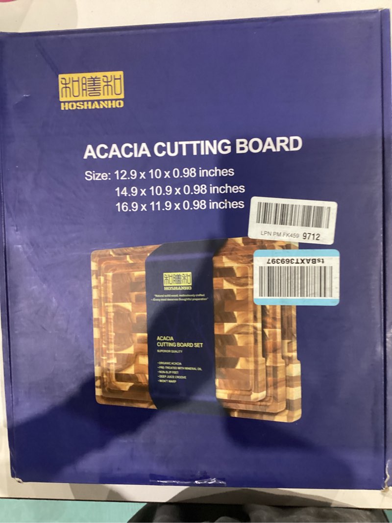 Condition photo showing New/Like New for HOSHANHO 3 Packs Acacia Wood Cutting Board Set, Extra Large Cutting Boards for Kitchen Meal Prep, Durable Chopping Board with Built-in Ergonomic Handles & Deep Juice Grooves
