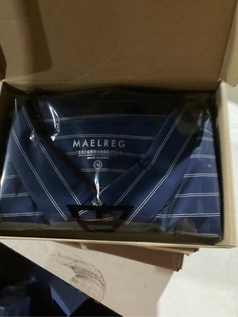Condition photo showing New/Like New for M MAELREG Mens Striped Golf Shirts Short Sleeve Silk-Like Touch Water-Resistant Breathable Soft Collared Polo Shirts for Men Medium Dark Blue Stripe