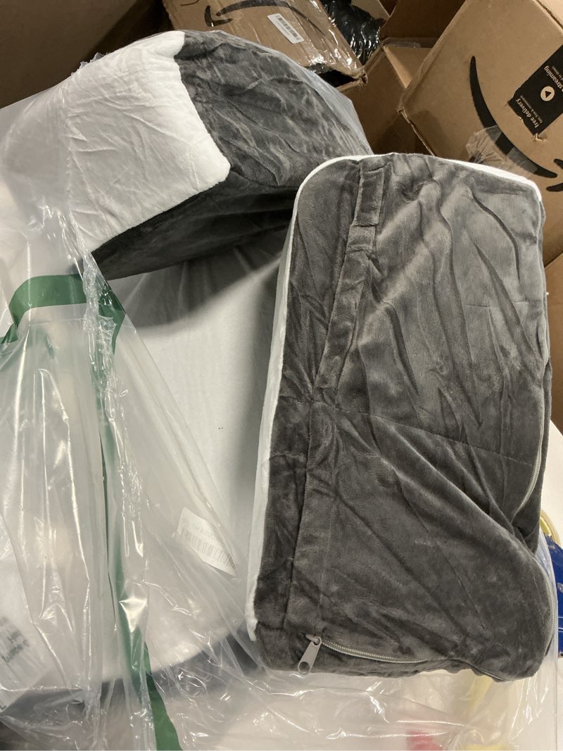 Condition photo showing As Is for Kolbs Wedge Reading Pillow for Bed, Cushion with Arms for TV, Books, Nursing, Back - Bed Pillow for Sitting Up in Comfort, Plush Backrest. Bed Chair, Sit Up in Comfort (19" Gray/White) 19" Reading Wedge - Grey