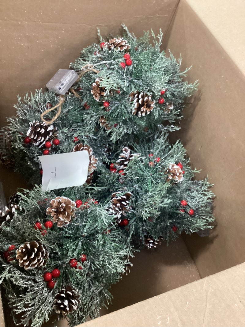 Condition photo showing Good Condition for Sosation 4 Pcs 10 Inch Prelit Artificial Christmas Kissing Ball Decoration with Hanging Pine Cones, Frosted Branches and Berries for Home and Party Decor