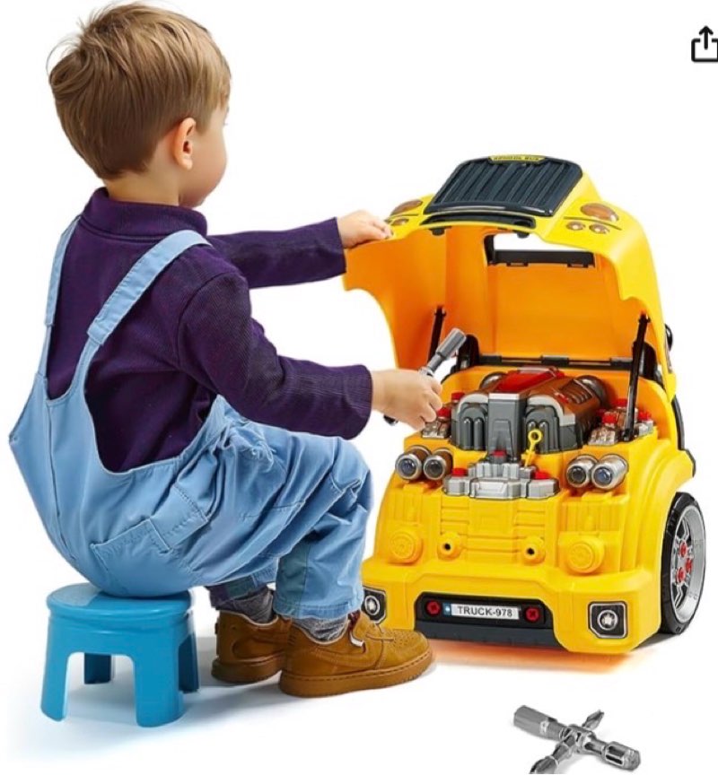 VEVOR Engine Toy, 60 Pieces, Kids Mechanic Car Repair Set with Removable Parts, Lights and Sounds, Steering Wheel and Horn, Kids Mechanic Workshop Set for Toddler Ages 3 Years and Up, Yellow