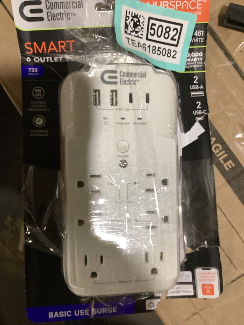 Condition photo showing Good Condition for 6-outlet smart surge protector with 4-usb ports, white, powered by hubspace