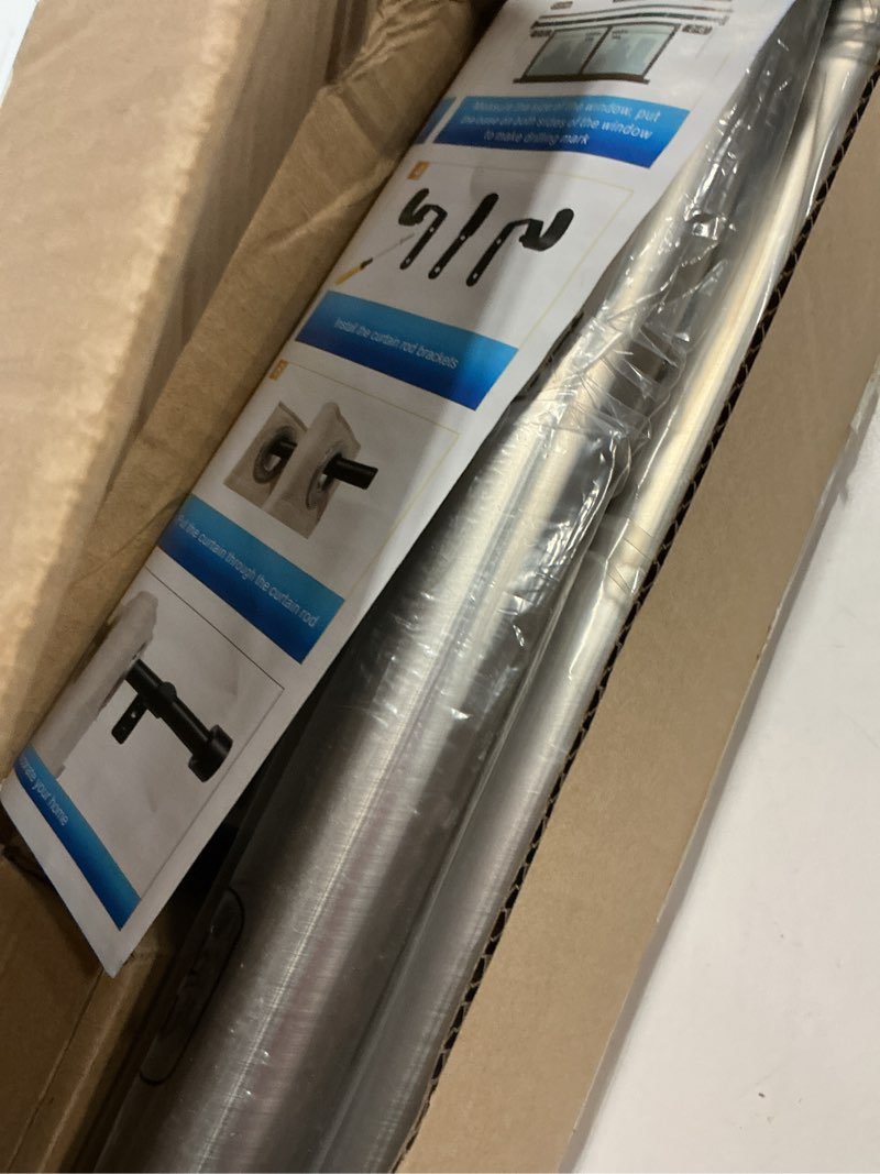 Condition photo showing New/Like New for Heavy Duty Curtain Rods for Windows 18 to 88 Inch, Adjustable Length 1 Inch Diameter Window Curtain Rod with Aluminium Finials, Sand Nickel 30"-86" Sand Nickel