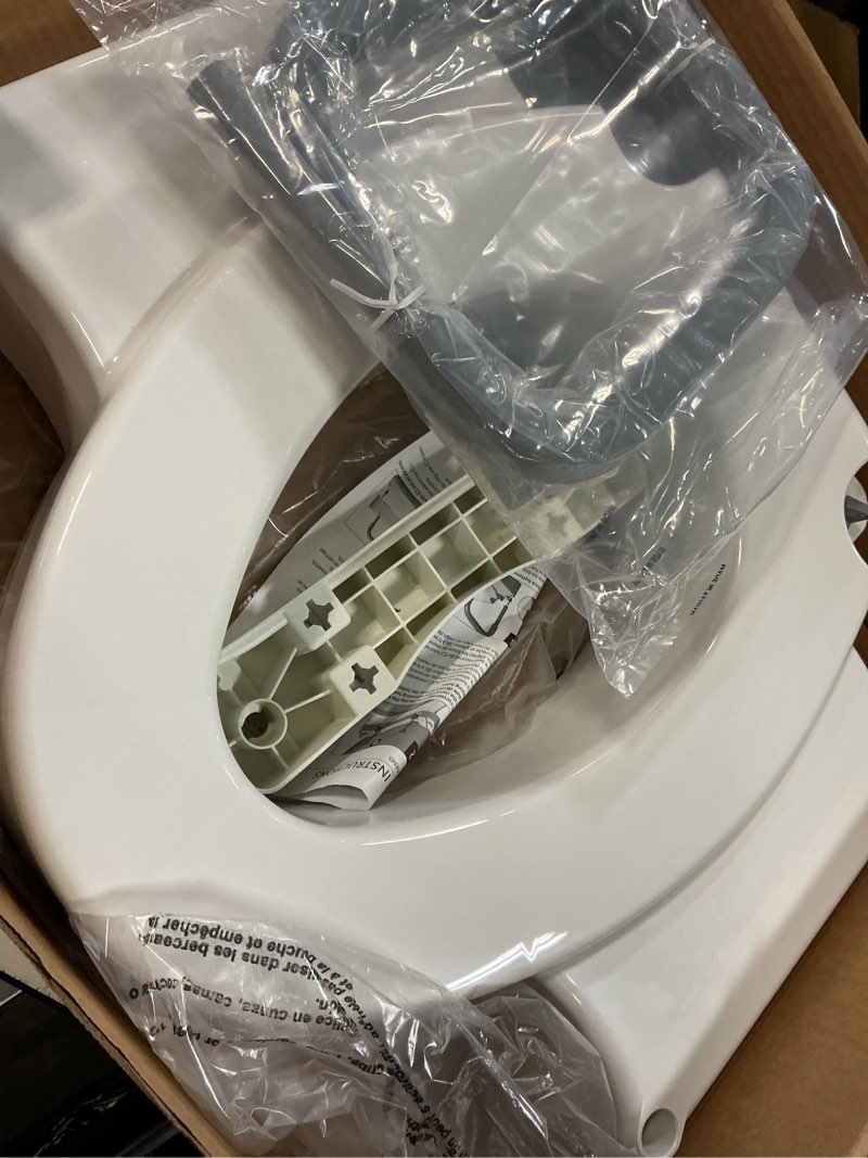 Condition photo showing Good Condition for bemis rise 4.5" raised toilet seat with support handles, hinges never loosen, fits round and elongated raised seat with handles