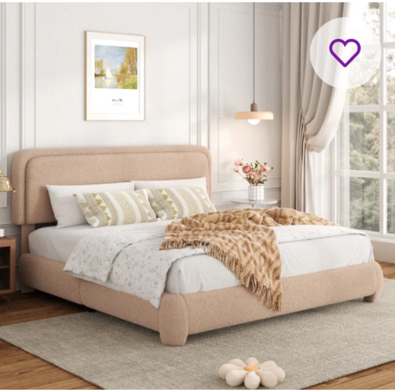 Haden Lambswool Boucle Upholstered Platform Bed Frame with Headboard king