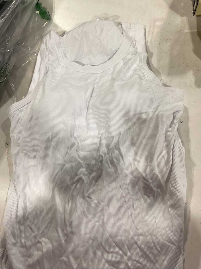Condition photo showing As Is for gkbk tank top for women built in bra high neck ribbed basics tops racerback fitted bra tanks white medium