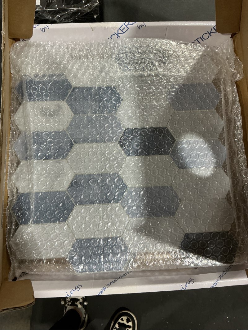 Condition photo showing Good Condition for The Tiles Plaza 10-Sheet Peel and Stick Backsplash, 12" x 11.5" Blue Cement Long Hexagon Self-Adhesive Wall Tile, Stone Composite Stick On Decorative Mosaic Tile for Kitchen Bathroom Fireplace