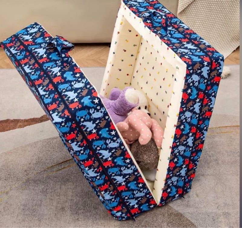 100% Cotton Lining Portable Foldable Toddler Travel Bed - Soft Foam Floor Bed with Washable Cover, S