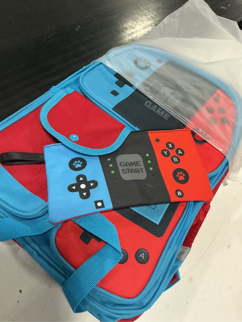 Condition photo showing Good Condition for gamer backpack for boys, 4pcs gaming boys backpack with lunch box and pencil case for kids, video gamer school bags red and blue