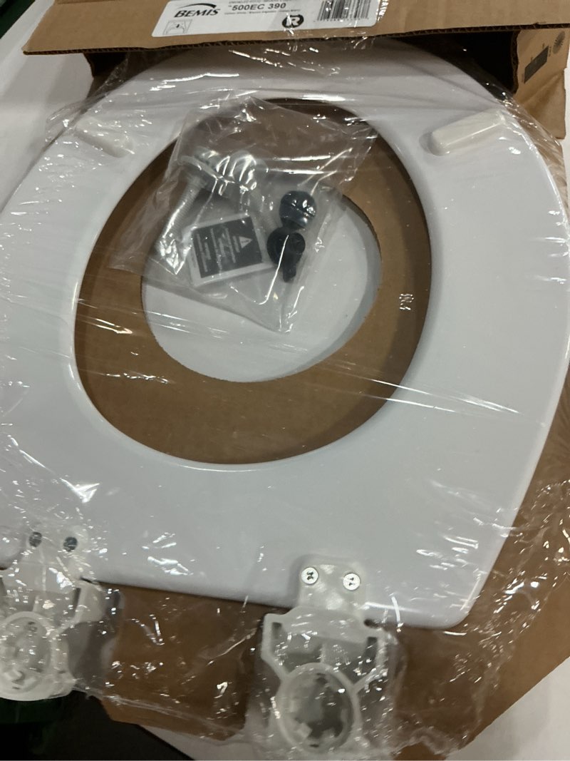Condition photo showing New/Like New for bemis round enameled wood toilet seat in cotton white with easy•clean hinge