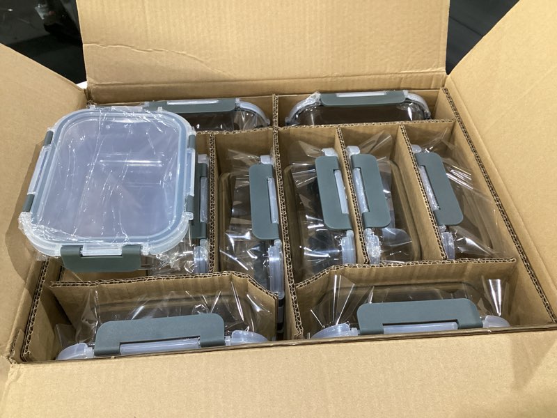 Condition photo showing Good Condition for 10 Pack 22 oz Glass Meal Prep Containers, Glass Food Storage Containers with Lids, Reusable Airtight Leakproof Lunch Bento Boxes Freezer, Microwave Oven and Dishwasher, Gray