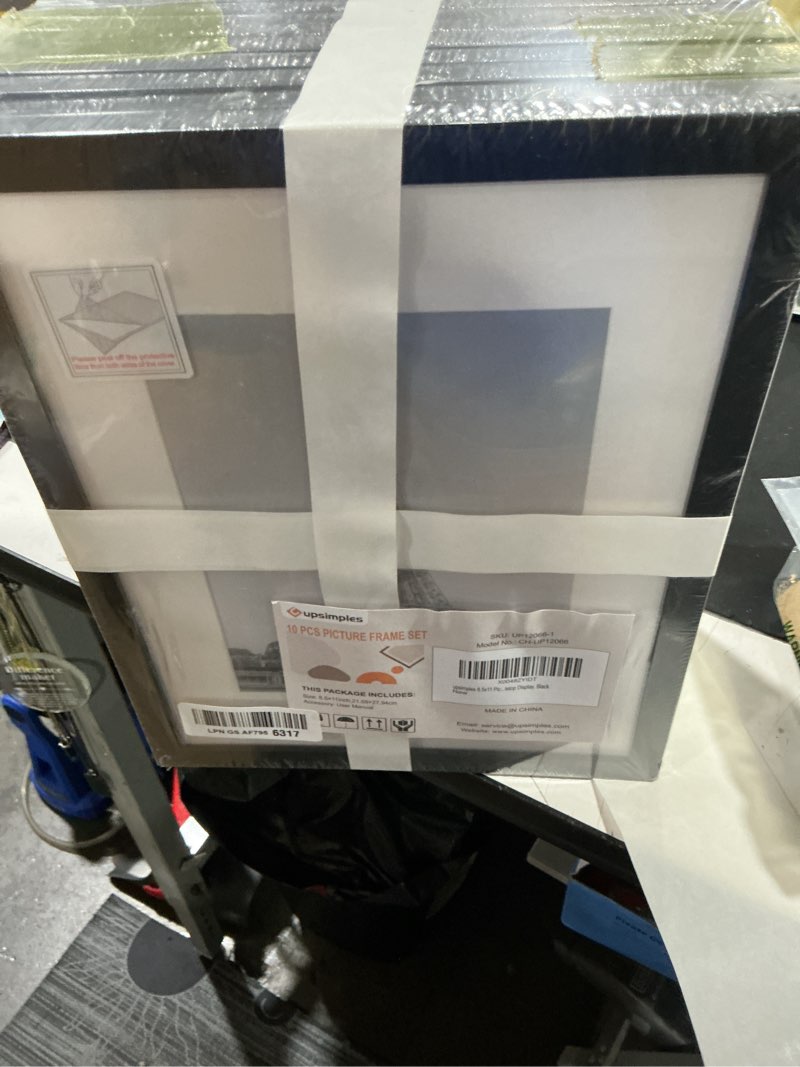 Condition photo showing Good Condition for upsimples 8.5x11 picture frame set of 10, display pictures 6x8 with mat or 8.5x11 without, multi photo frames collage for wall or tabletop display, black black 8.5x11