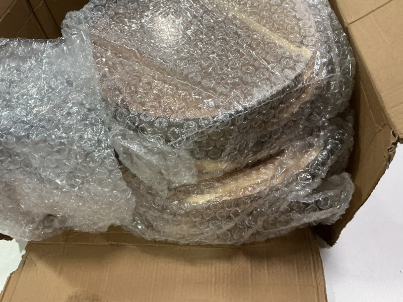 Condition photo showing Good Condition for Roshtia Set of 15 Acacia Wood Charger Plates Round Wooden Dinner Platters Cheese Charcuterie Boards Bulk Food Serving Trays for Snack Dessert Appetizer, 6" & 8" & 10", Housewarming Christmas Gifts