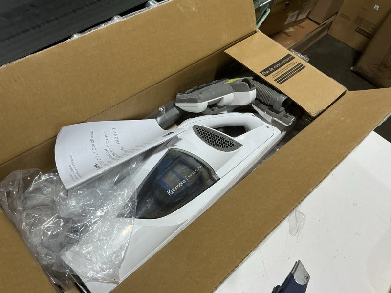 Condition photo showing As Is for kenmore ds1030 lightweight cordless stick vacuum cleaner  24v  white  handvac under 3lbs