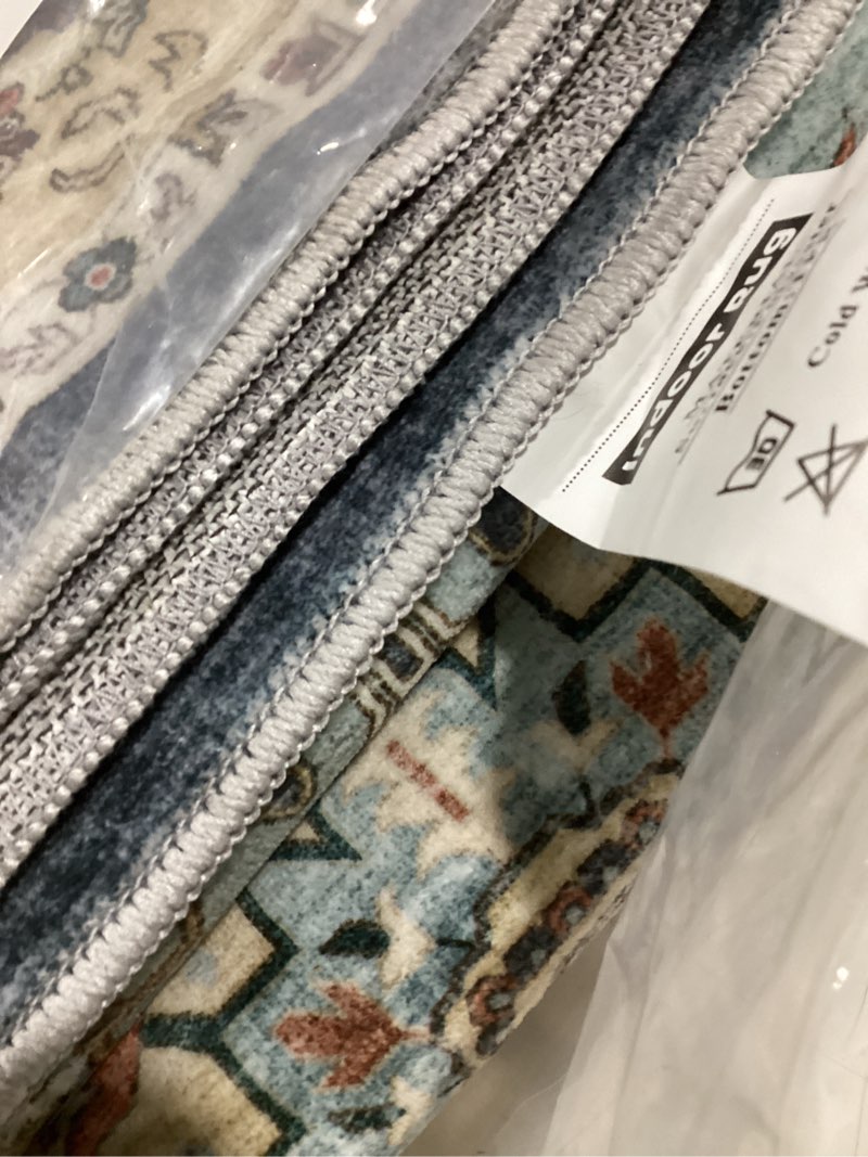 Condition photo showing New/Like New for washable oriental hallway runner rug - 3x8 rugs for living room soft carpet for bedroom kitchen waterproof floral distressed indoor stain resistant non-shedding floor carpets (blue/teal/orange, 3x8) blue/teal/orange 3' x 8' (rectangular)