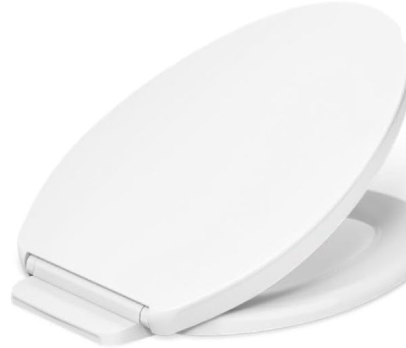 kohler k-26801-0 impro readylatch quiet close elongated toilet seat, white toilet seat, grip-tight bumpers, new home essentials, slam prevention