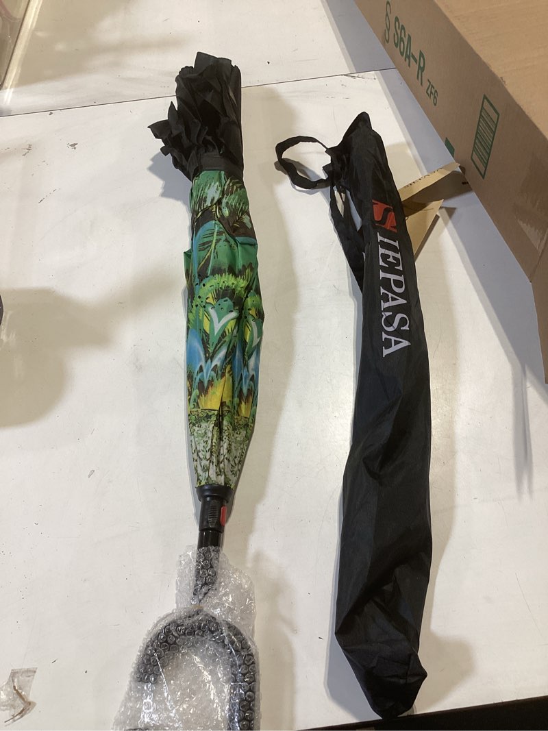 Condition photo showing As Is for siepasa 49/56 inch inverted reverse upside down umbrella, extra large double canopy vented windproof waterproof stick golf umbrellas with c-shape handle. peacock ling 49 inch