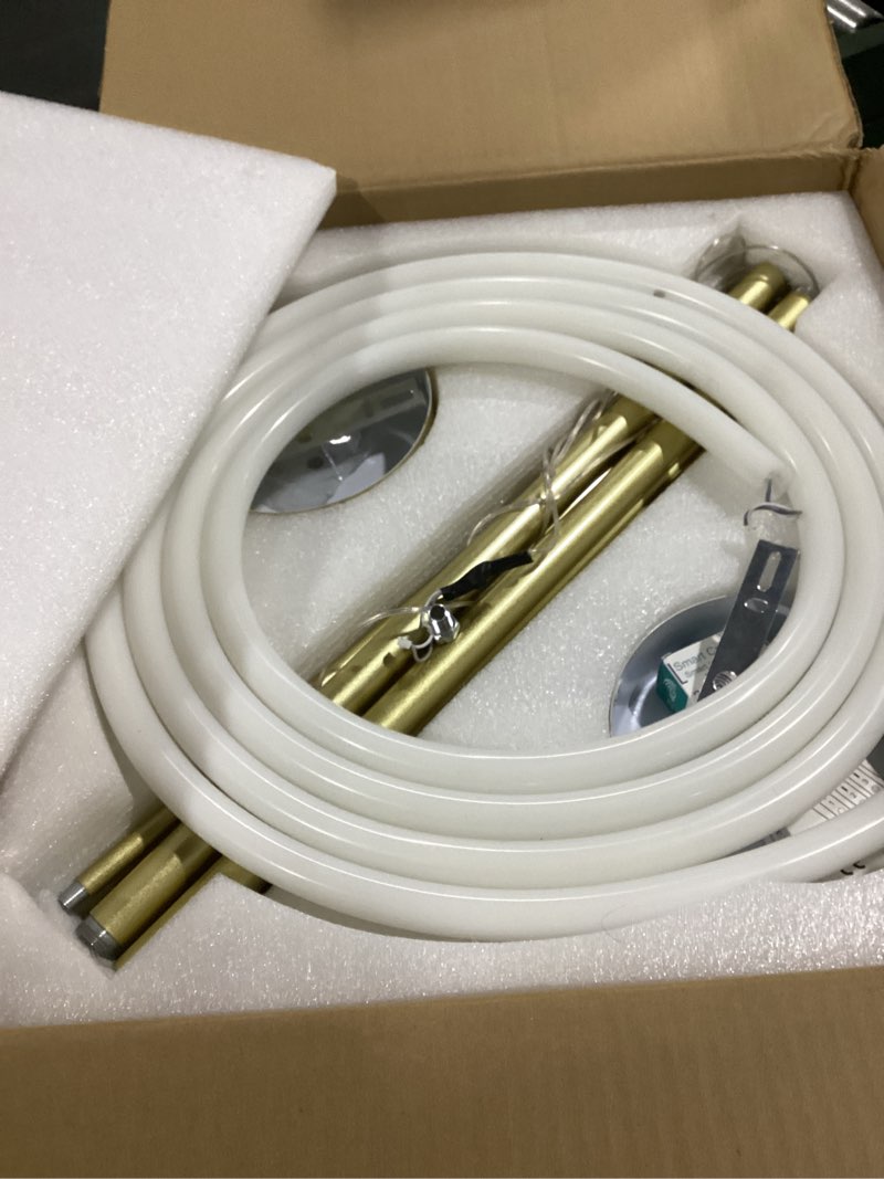 Condition photo showing Good Condition for Modern Led Chandelier,Pendant Light Remote Dimmable Hanging Light Ceiling Light Fixture Dinning Room Light Island Lights for Dining Room Kitchen Island Bar,Height Adjustable (Golden, 78.7 in) Golden 78.7 in