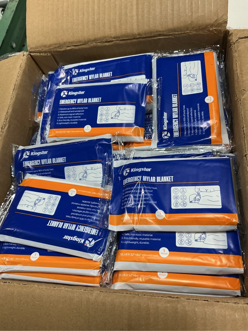 Condition photo showing Good Condition for k kingstar emergency blankets 120 packs, 84" l x 52" w, survival gear for family & homeless emergency warmth, bulk survival reusable mylar thermal blankets for car kits, bug out bags & first aid