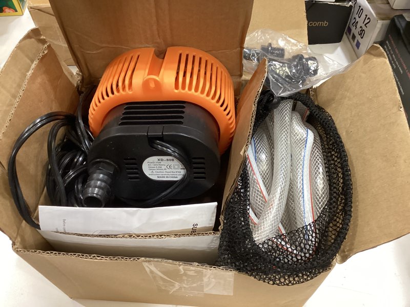 Condition photo showing Good Condition for pool cover pump above ground - submersible water sump pump swimming water removal pumps, with drainage hose & 25 feet extra long power cord, 850 gph inground, 3 adapters orange