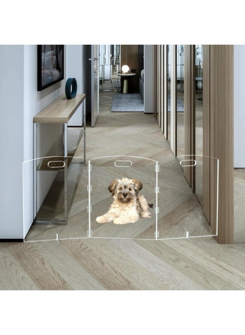  SLASA 3-Panel Clear Acrylic Dog Gate 60" x 23" – Foldable Freestanding Indoor Pet Barrier with Support Feet – No Drilling Needed – Transparent Puppy Fence for Doorways, Hallways, Stairs, Home Safety