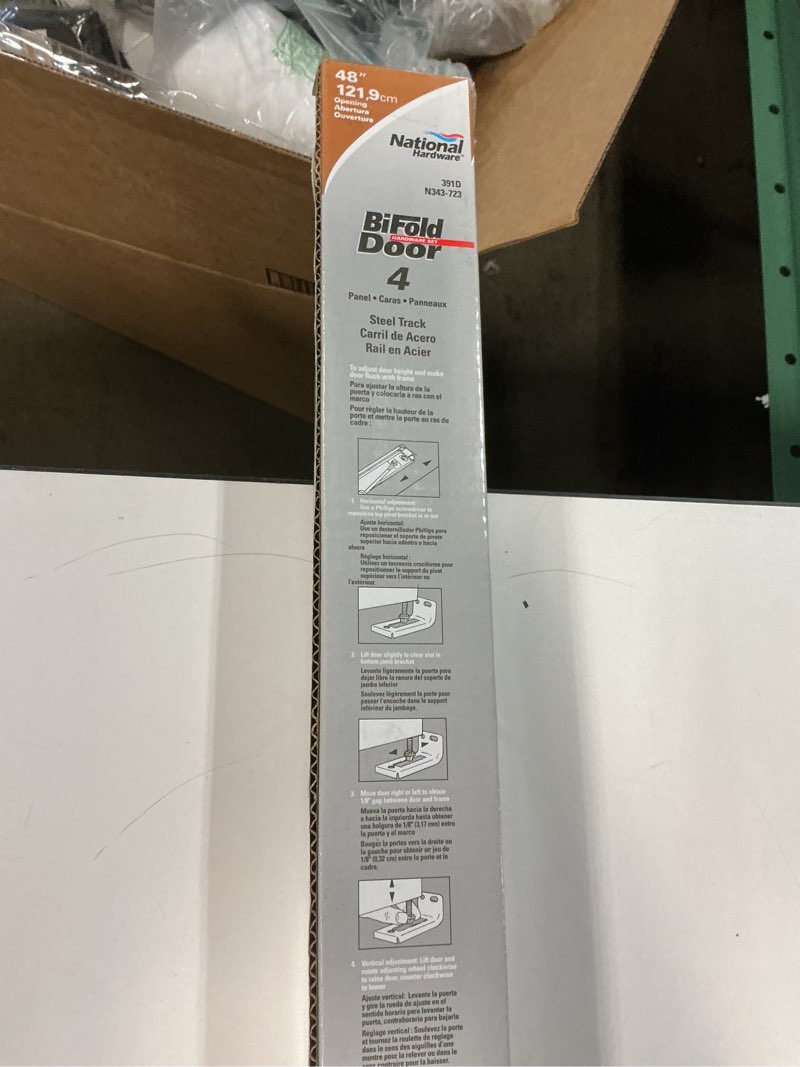 Condition photo showing As Is for national hardware 48 in. l white steel folding door hardware set 1 pk