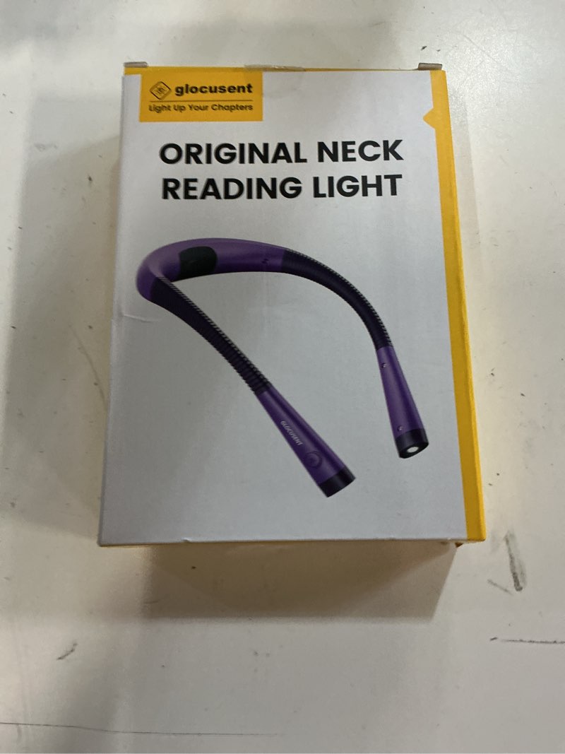 Condition photo showing New/Like New for Glocusent Book Light, 3-Color & 6-Brightness Reading Light, Bendable Neck Light, 80-hr Lasting Rechargeable Book Light, Perfect Reading Lights for Books in Bed, Knitting, Repairing, Book Lovers Gifts Standard-Medium Purple