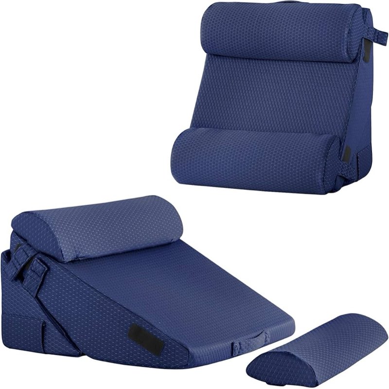 Incomplete Bedluxe Adjustable 4pcs Bed Wedge Pillow Set, Memory Foam Wedges Pillow Post Surgery for Back, Neck, Leg Pain Relief, Pillows Wedge for Sleeping, Sitting up in Bed, Acid Reflux and GERD, Navy Blue