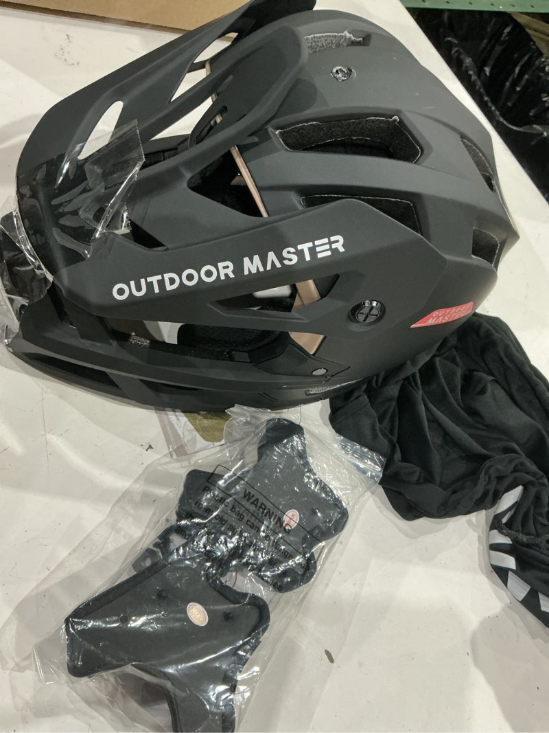 Condition photo showing As Is for outdoor master rhino full faced mountain bike helmet - meteorite black - small