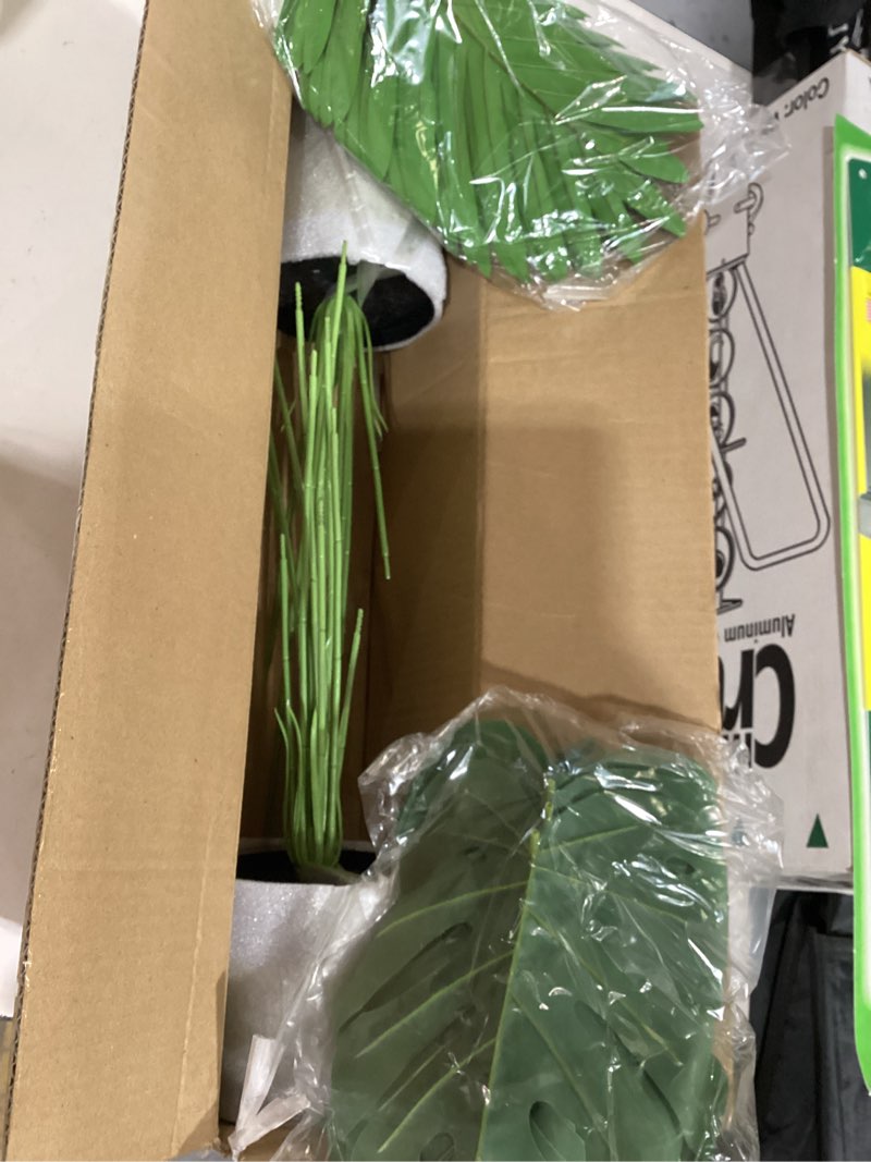 Condition photo showing Good Condition for 2 pots 19 inch artificial plants, faux monstera palm tree fake plants indoor, home desk shelf bathroom office living room decoration
