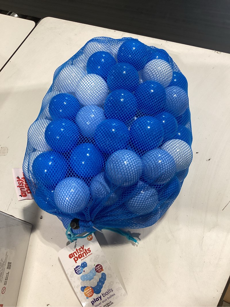 Condition photo showing Good Condition for antsy pants 100 ball pit balls, ball pit for toddlers 1-3, non-toxic materials, lightweight, reusable storage bag, plastic balls for ball pit, sensory toys for kids, blue/white 100 pack - blue/white