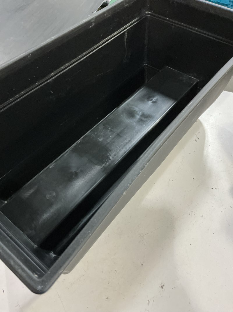 Condition photo showing As Is for style selections rectangle 23.78-in w x 11.93-in l x 9.53-in h black recycled plastic