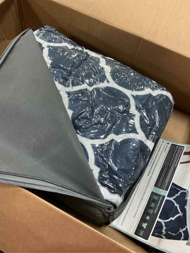 Condition photo showing New/Like New for Wemore Sherpa Fleece Weighted Blanket for Adult, 15 lbs Dual Sided Cozy Fluffy Heavy Blanket, Ultra Fuzzy Throw Blanket with Soft Plush Flannel Top, 48 x 72 inches, Morocco Grey on Both Sides Moroccan blue 48\" x 72\" 15lbs
