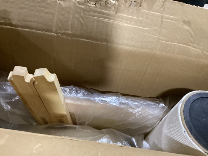 Condition photo showing Good Condition for shengocase modern natural wood cute multifunctional cat tree tower small, large top perch bed, sisal scratching post, tilted angled ramp scratcher, climbing rope toy