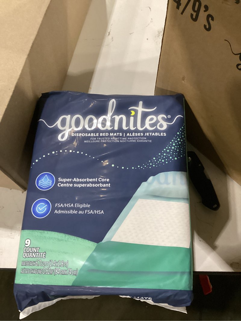 Condition photo showing Good Condition for goodnites disposable bed pads/bed mats for bedwetting, 2.4 x 2.8 ft, 36 ct (4 packs of 9)