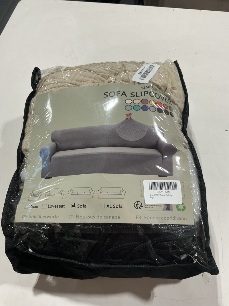 Condition photo showing Good Condition for xineage new 1 piece couch covers for 3 cushion couch (79"-91") stretch sofa cover slipcover pet friendly soft washable furniture protector with elastic bottom for kids,dog (sofa, light beige) large (71"-91") light beige