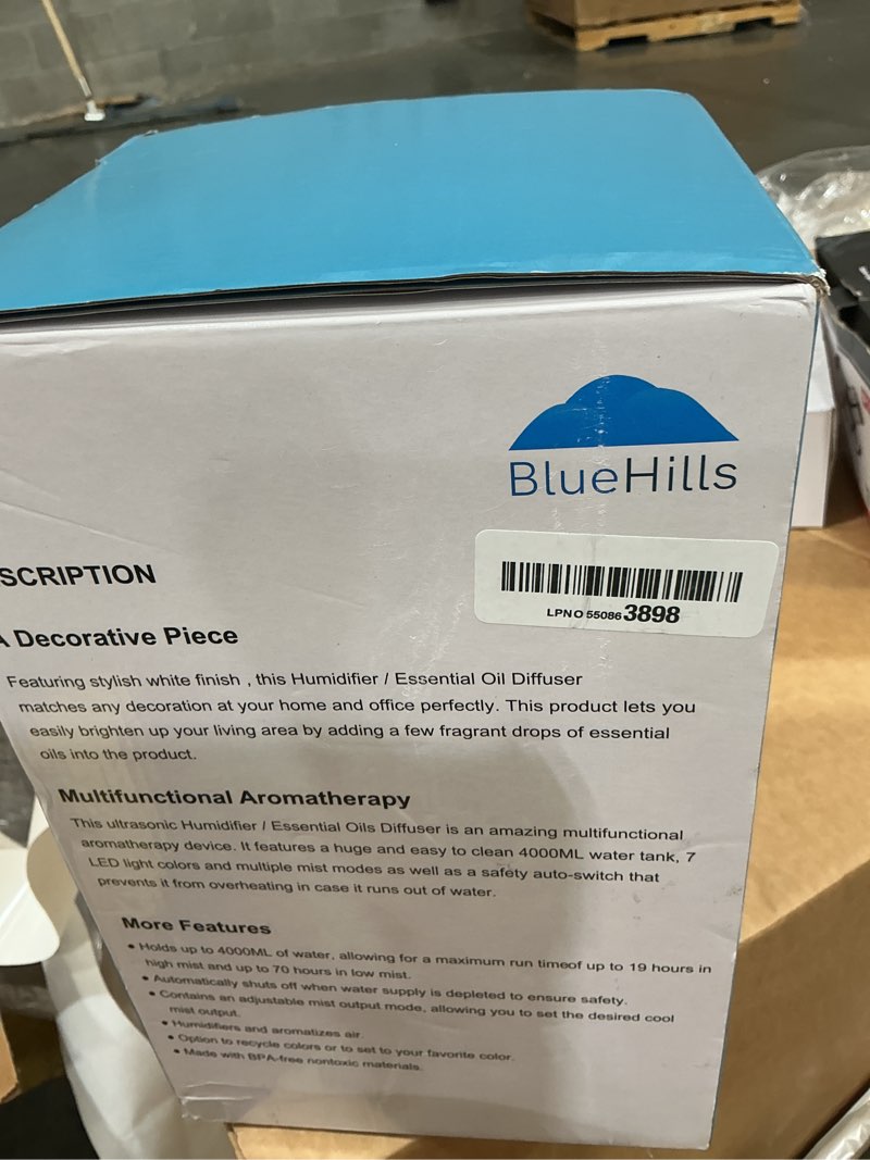 Condition photo showing New/Like New for bluehills premium 4000 ml xl essential oil diffuser 4l 4 liter 70 hour run humidifier aromatherapy 1 gallon big capacity high mist output for large room home mood lights long run diffuser white e401